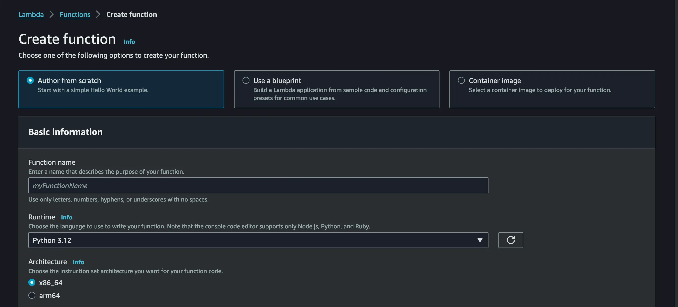 AWS Lambda Console Screenshot